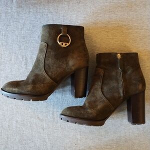 Tory Burch Sofia 85mm Lug Sole Bootie Dark Green Boots Size‎ 8